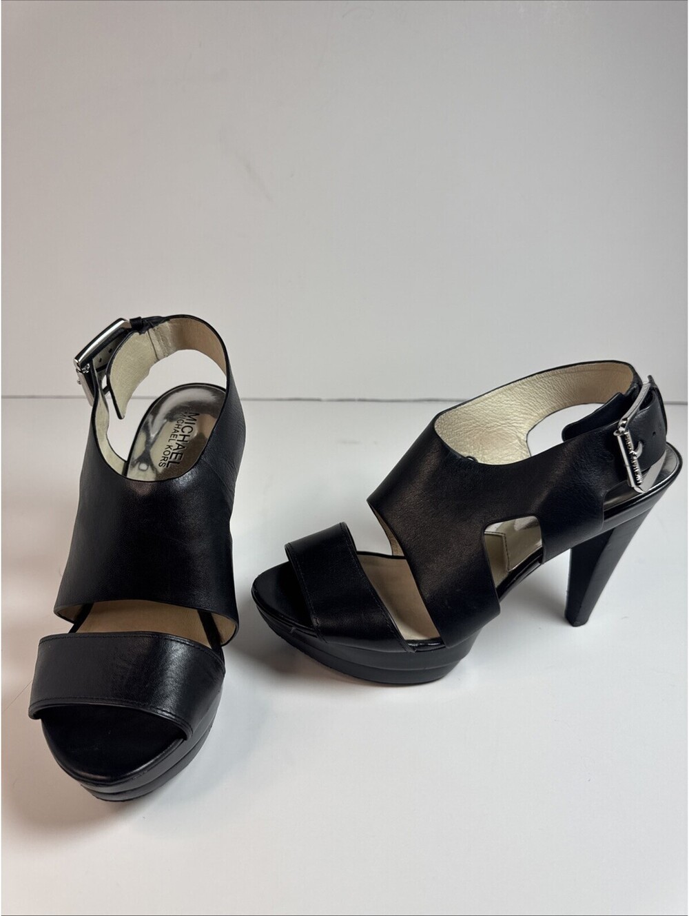 Michael Kors Carla Platform Leather Block Heel Sandals Women’s Size 8 Black